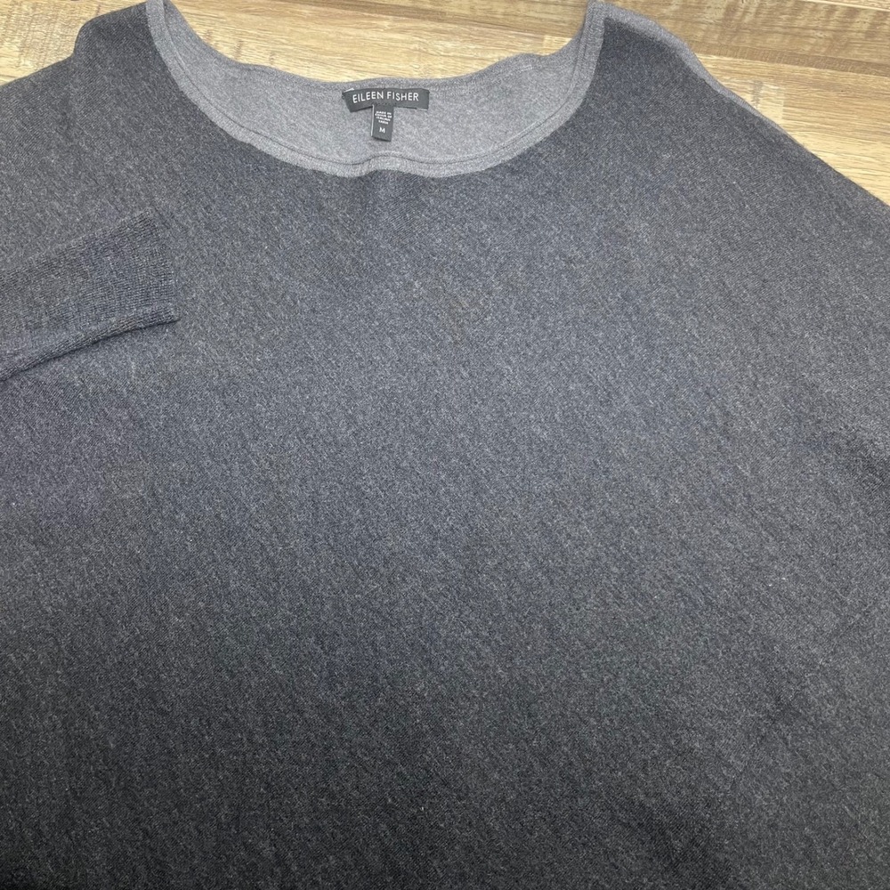 Eileen Fisher Asymmetrical Colorblock Merino Wool Sweater Women Medium Grey READ